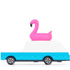 Candylab wooden toy wagon pictured from the side with a pink flamingo on the roof | Conscious Craft